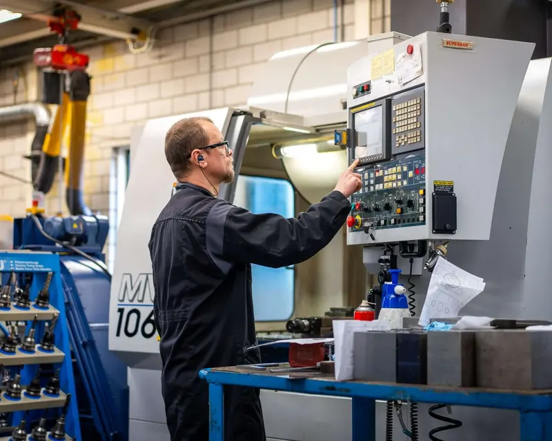 BOS Homogenisers technician operating CNC machine to manufacture precision spare parts for homogenisers